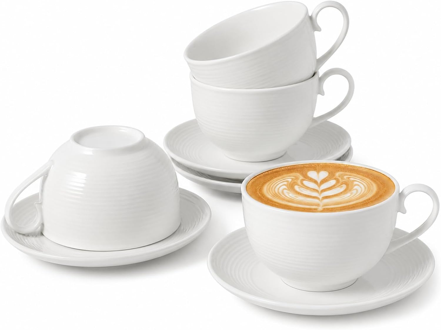 White Cappuccino Cups & Saucers Set