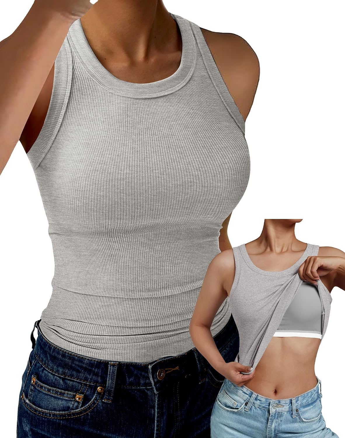 Ribbed Tank with Built-In Bra