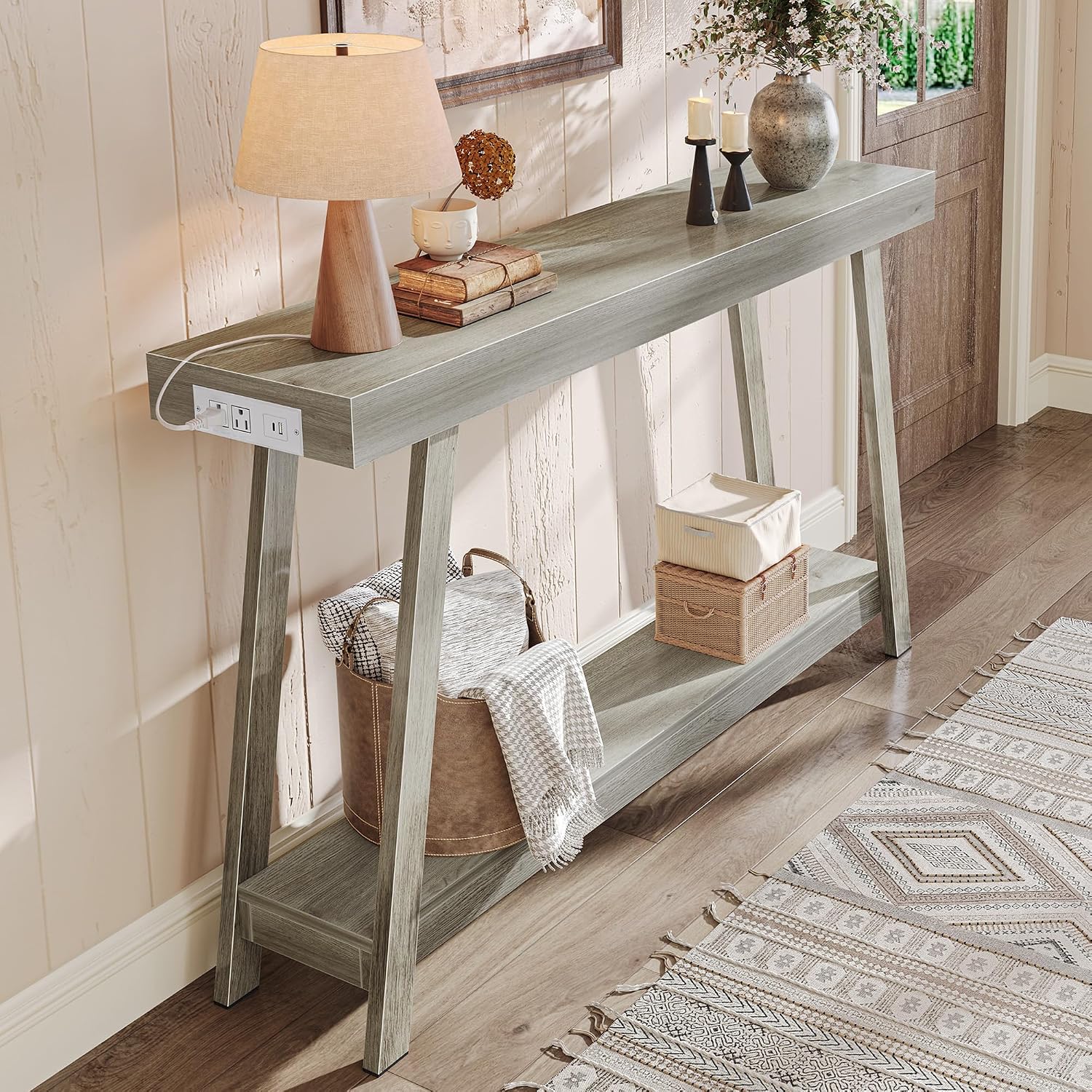 Console Table with Charging Station